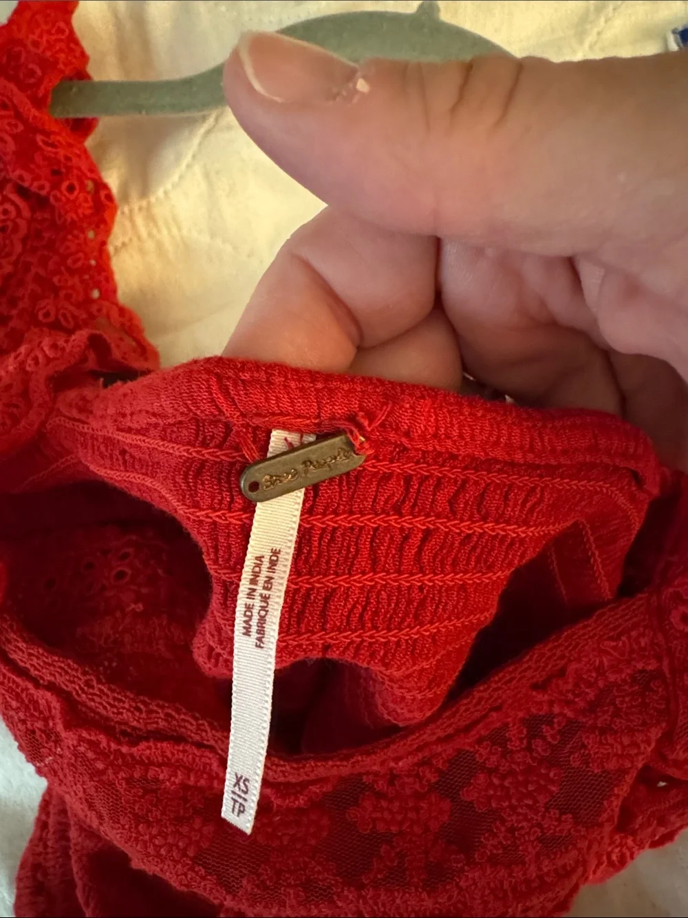 Free People Red Lace Ruffle Crop Top